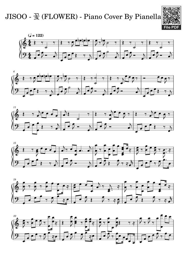 Page 1 of the piano sheet music PDF – JISOO - 꽃 (FLOWER) - Piano Cover By Pianella Piano by Vinnikivan0