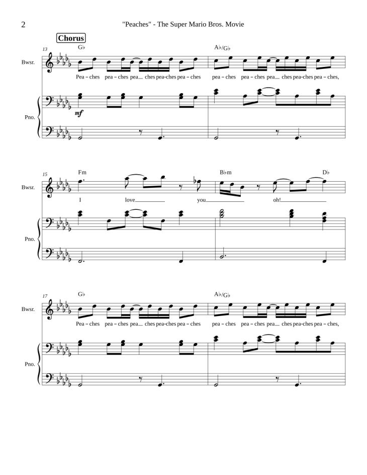 Page 2 of the piano sheet music PDF – Peaches by Jack Black