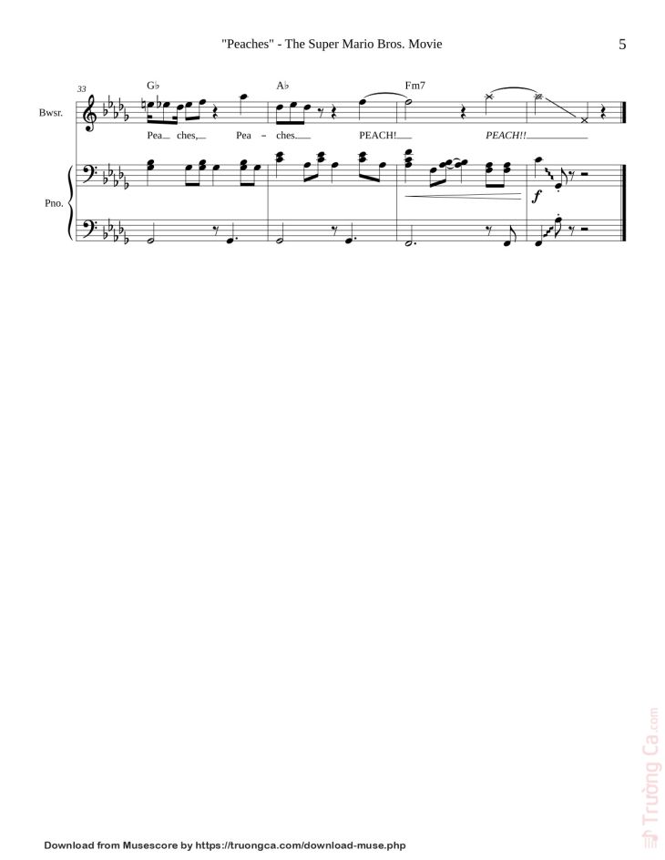 Page 5 of the piano sheet music PDF – Peaches by Jack Black