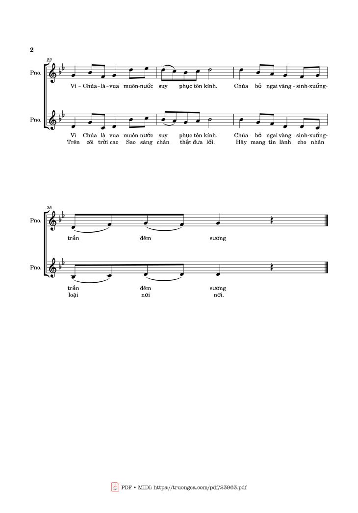 Page 2 of the piano sheet music PDF – Cao Cung Lên Sheet Piano by Hoài Đức