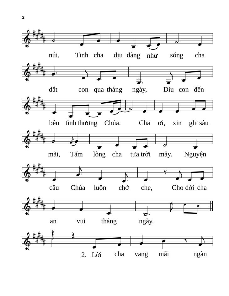 Page 2 of the piano sheet music PDF – Công ơn cha by Anmai