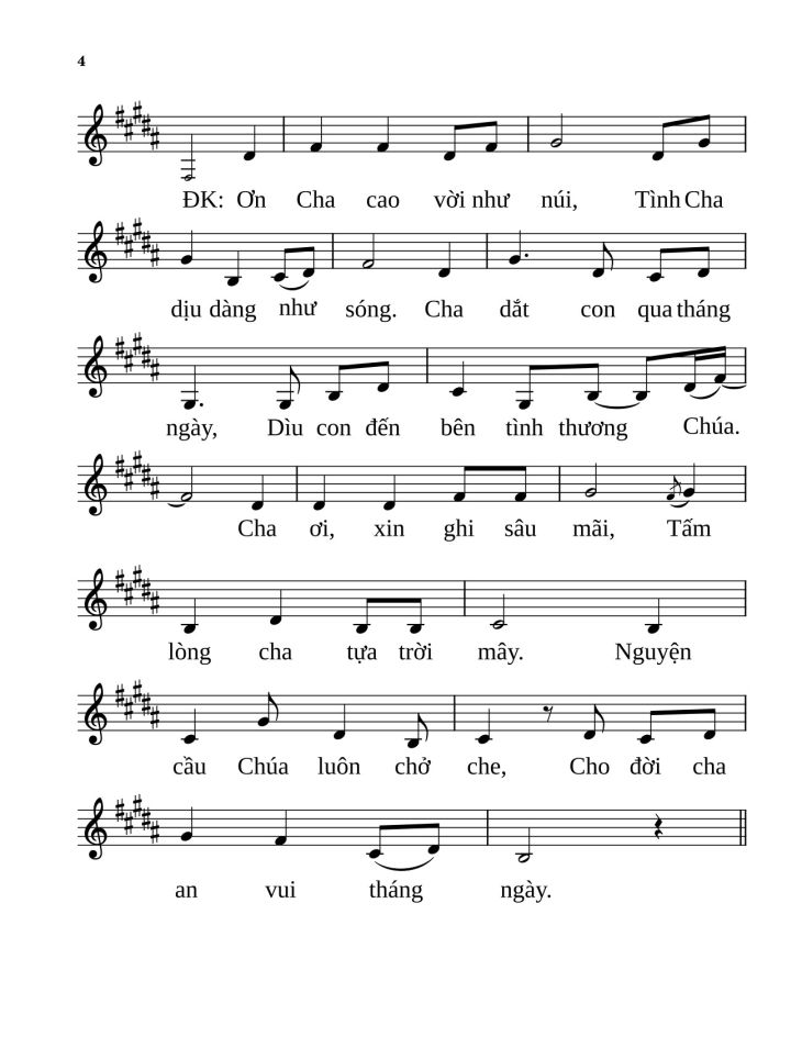 Page 4 of the piano sheet music PDF – Công ơn cha by Anmai