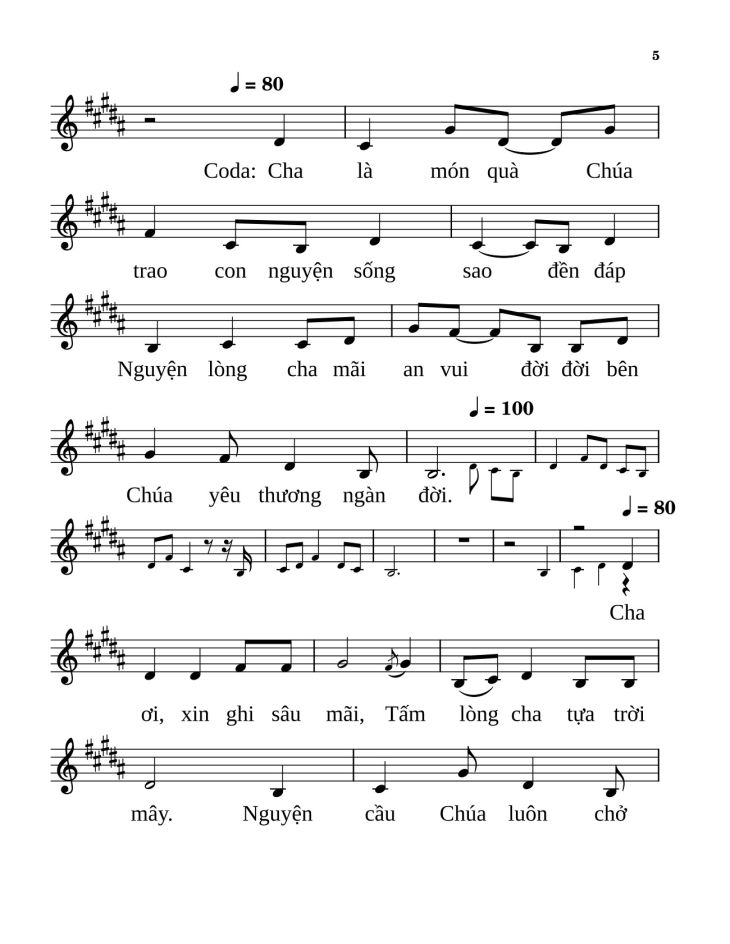 Page 5 of the piano sheet music PDF – Công ơn cha by Anmai