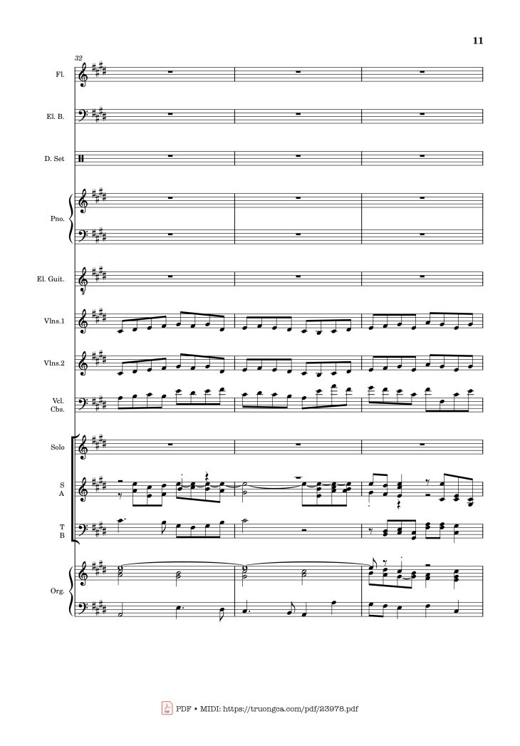 Page 11 of the piano sheet music PDF – MÙA ĐÔNG NĂM ẤY (hợp xướng) by Hoài Đức