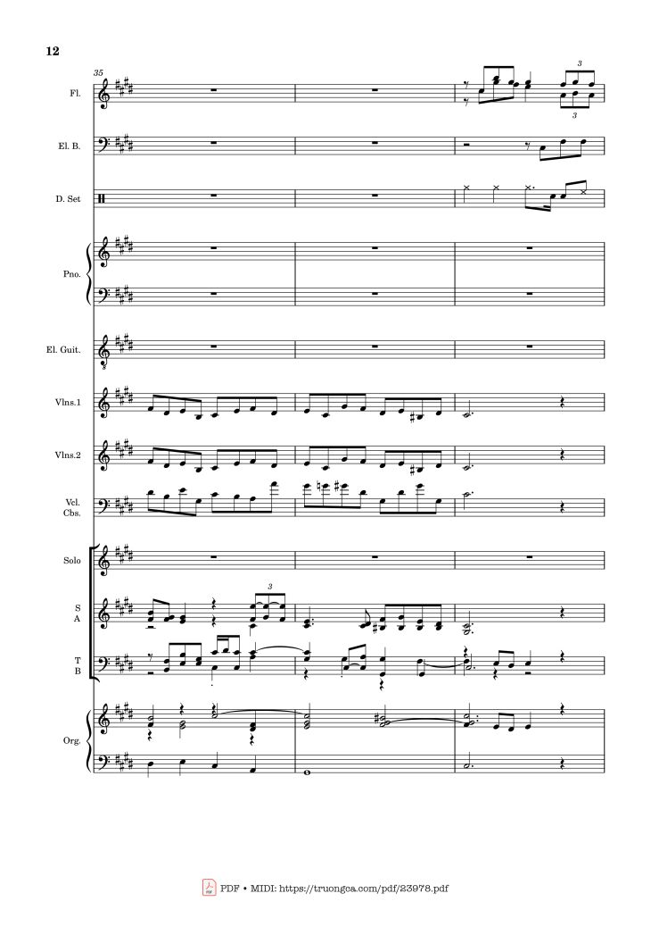Page 12 of the piano sheet music PDF – MÙA ĐÔNG NĂM ẤY (hợp xướng) by Hoài Đức