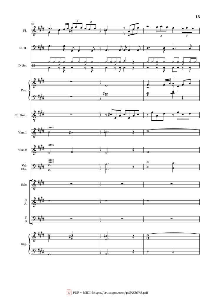 Page 13 of the piano sheet music PDF – MÙA ĐÔNG NĂM ẤY (hợp xướng) by Hoài Đức