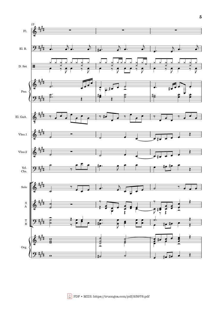 Page 5 of the piano sheet music PDF – MÙA ĐÔNG NĂM ẤY (hợp xướng) by Hoài Đức