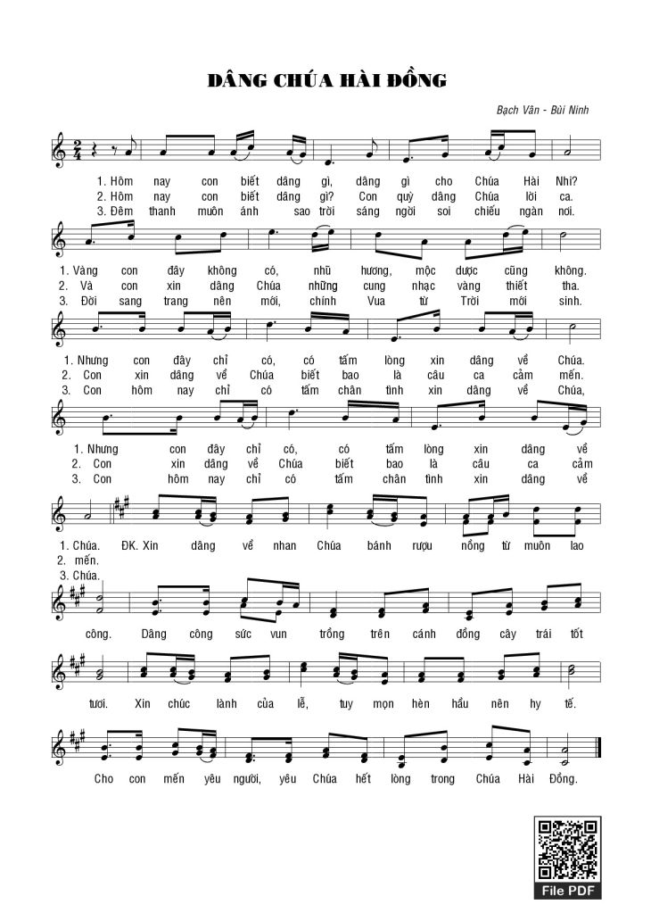 Page 1 of the piano sheet music PDF – Dâng Chúa Hài Đồng by Bạch Vân &Amp; Bùi Ninh