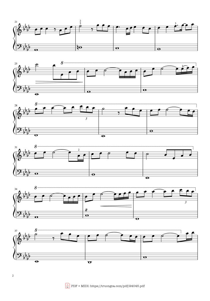 Page 2 of the piano sheet music PDF – Kiss The Rain Piano Simple by Yiruma