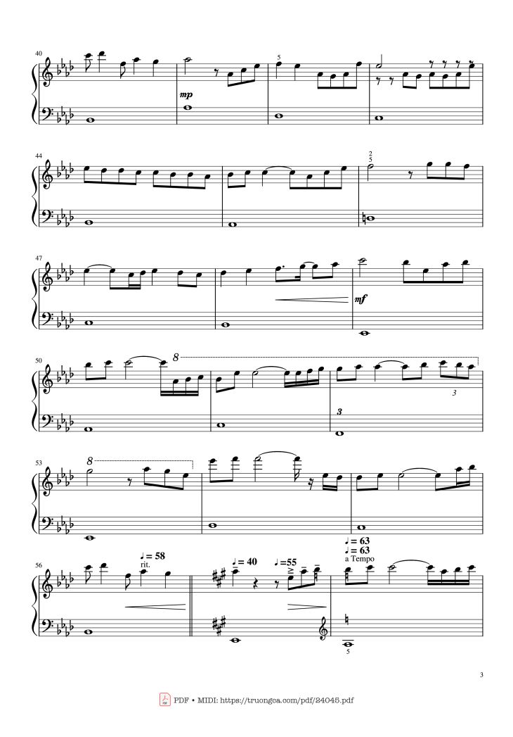 Page 3 of the piano sheet music PDF – Kiss The Rain Piano Simple by Yiruma