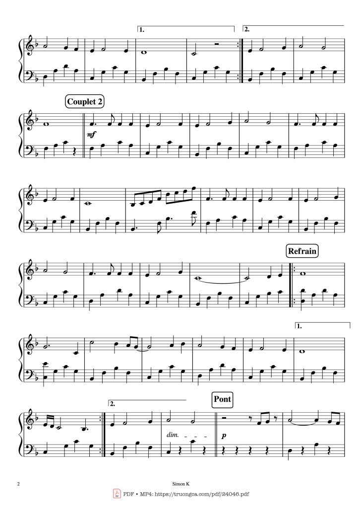 Page 2 of the piano sheet music PDF Piano – My Heart Will Go on Piano Easy by Céline Dion