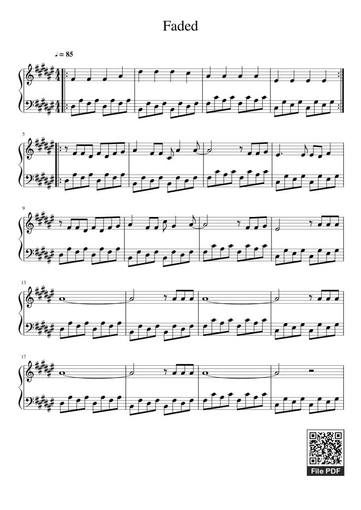 Page 1 of the piano sheet music PDF – Faded Sheet Piano by Jorge Helam Perez