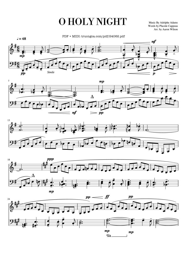 Page 1 of the piano sheet music PDF – O Holy Night Sheet Piano by Amw1296