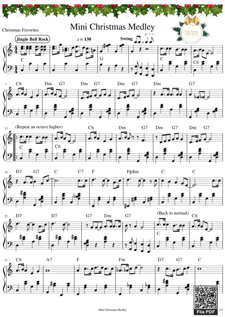Page 1 of the piano sheet music PDF – Mini Christmas Medley Sheet Piano by ReVl27