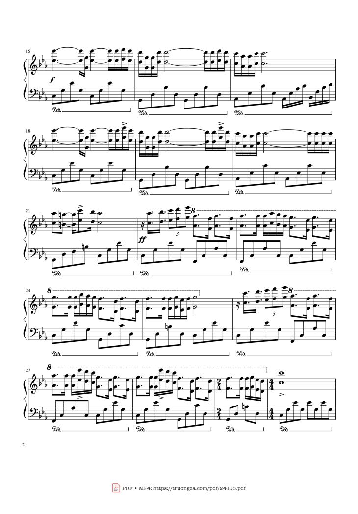 Page 2 of the piano sheet music PDF – Hungarian Sonata Sheet Piano by Franklin Hoàng