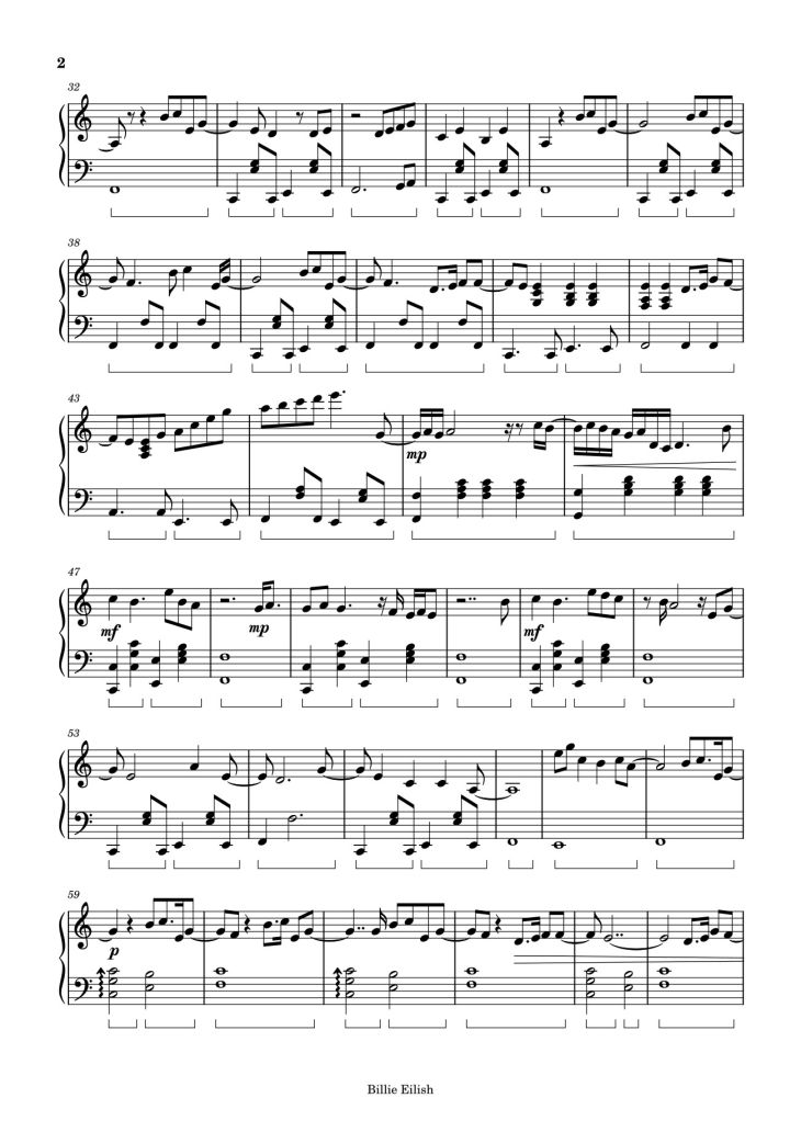 Page 2 of the piano sheet music PDF – What Was I Made For? Sheet Piano by Mattealee0011