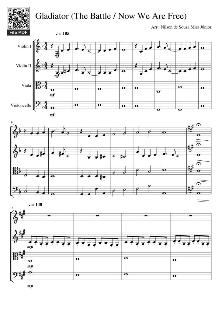 Page 1 of the piano sheet music PDF – Gladiator (The Battle / Now We Are Free) Sheet Violin by Mira