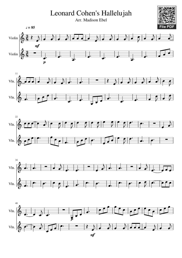 Page 1 of the piano sheet music PDF – Leonard Cohen