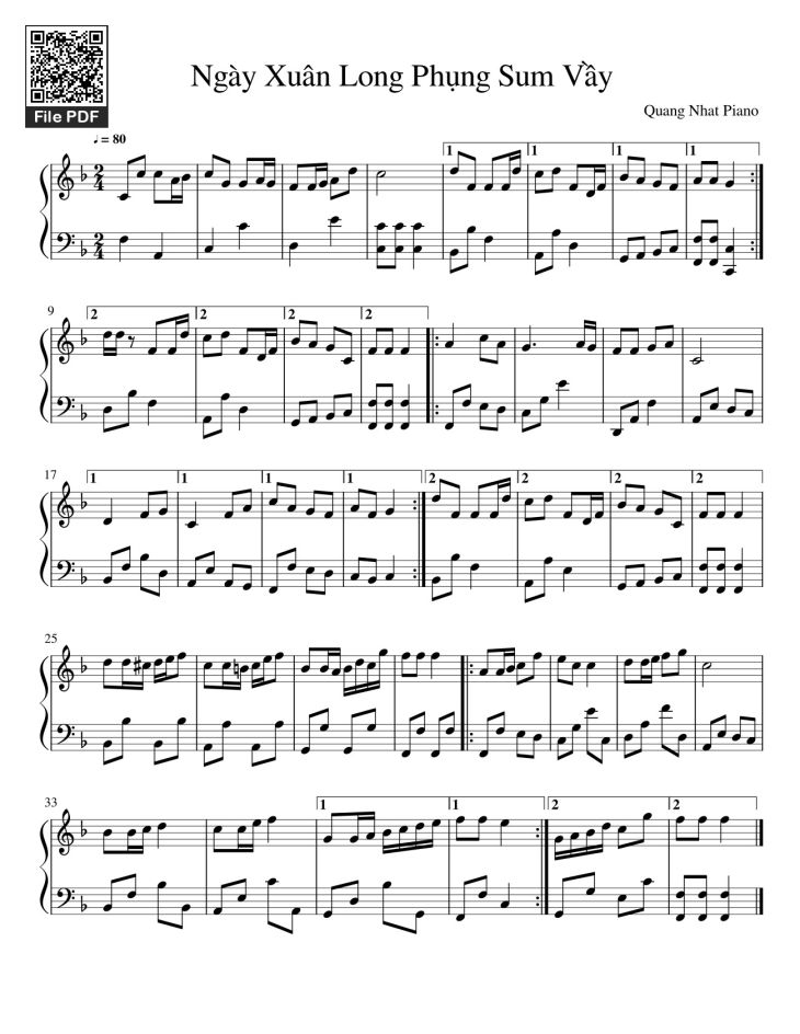 Page 1 of the piano sheet music PDF Piano – Ngày Xuân Long Phụng Xum Vầy Sheet Piano by Quang Nhat piano