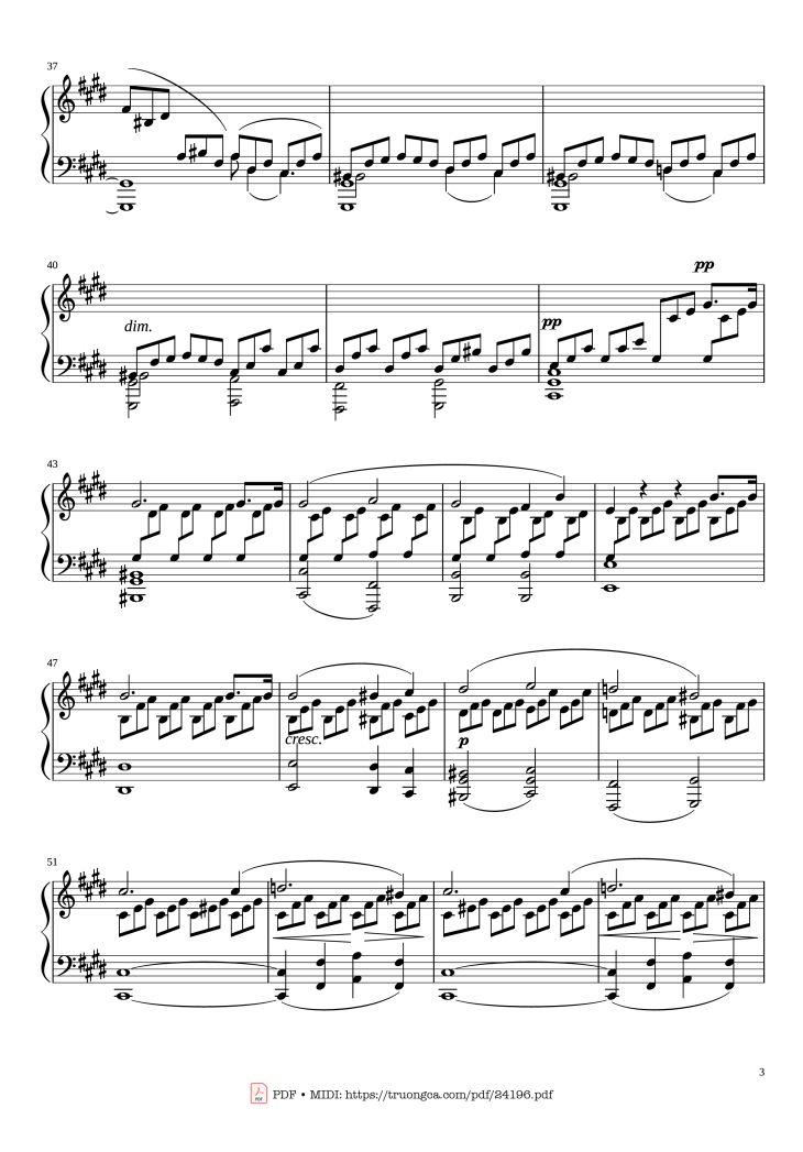 Page 3 of the piano sheet music PDF Piano – Sonate No. 14, Moonlight 1st Movement by Ludwig van Beethoven