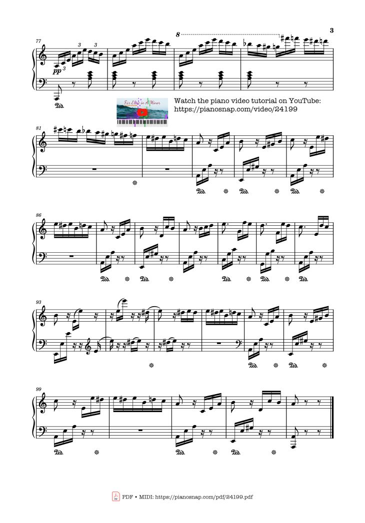 Page 3 of the piano sheet music PDF – Für Elise in A Minor Sheet Piano by Ludwig van Beethoven