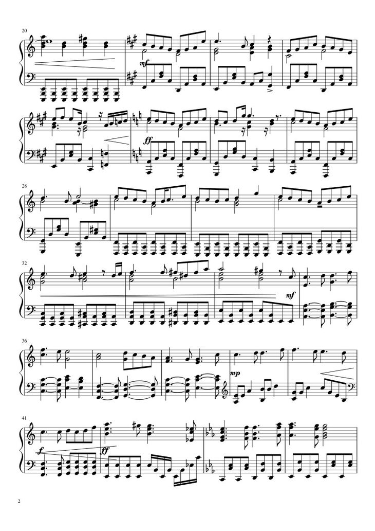 Page 2 of the piano sheet music PDF – Shinzou wo Sasageyou! Sheet Piano by Krunchy