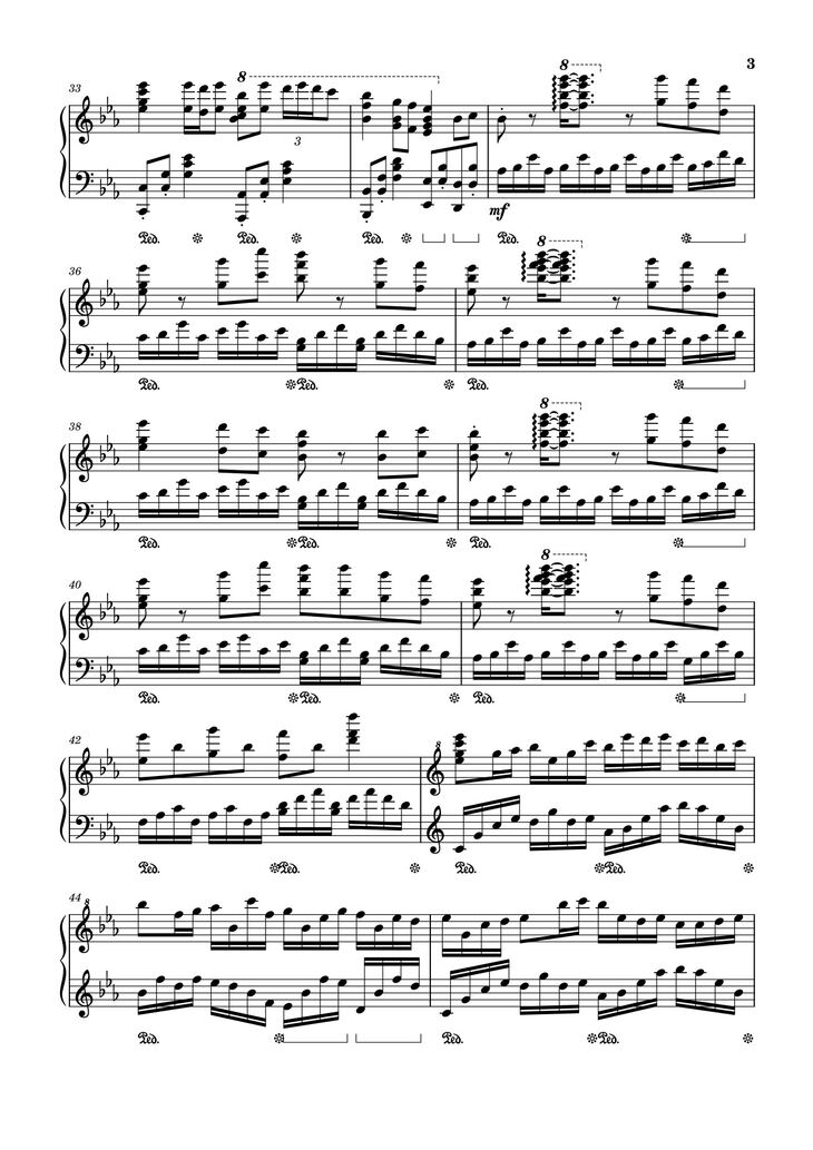 Page 3 of the piano sheet music PDF – Tada Koe Hitotsu Sheet Piano by All Might and Deku's Piano