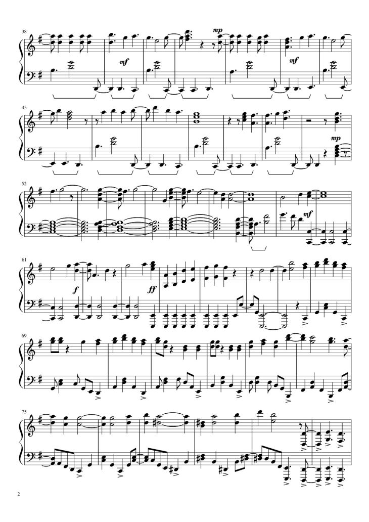 Page 2 of the piano sheet music PDF – Gurenge - LiSA (Kimetsu no Yaiba/Demon Slayer Opening) Sheet Piano by Asiatomax