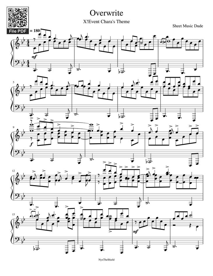 Page 1 of the piano sheet music PDF – Overwrite Sheet Piano by @Sheetmusic