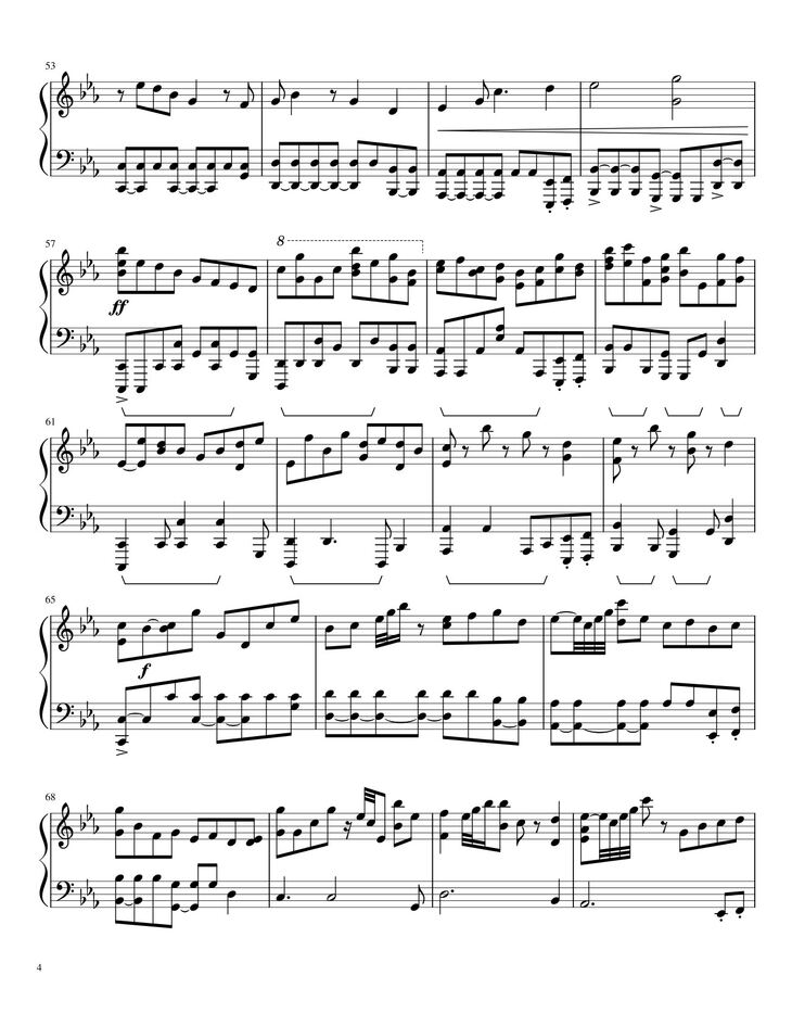 Page 4 of the piano sheet music PDF – Underverse OST - OVERWRITE [XChara's Theme] - NyxTheShield Sheet Piano by Unregistered_user