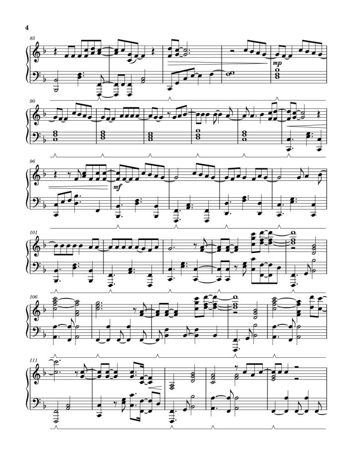 Page 4 of the piano sheet music PDF – Never – Tasha Layton (Solo Piano Arrangement) by Written by Tasha Layton
