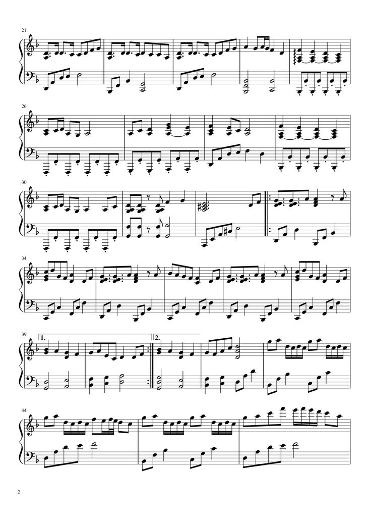 Page 2 of the piano sheet music PDF – Senbon Zakura Sheet Piano by Bigmath1