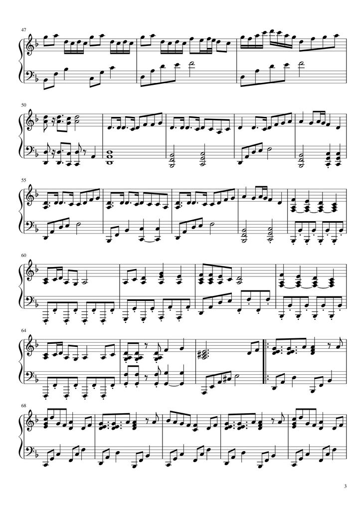 Page 3 of the piano sheet music PDF – Senbon Zakura Sheet Piano by Bigmath1