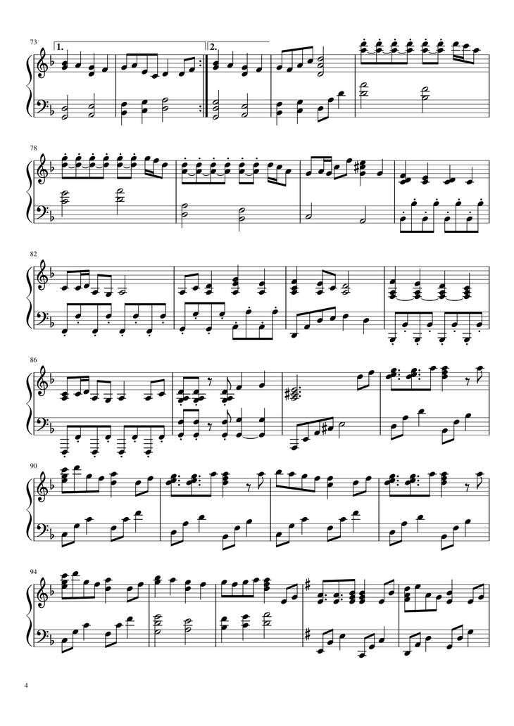 Page 4 of the piano sheet music PDF – Senbon Zakura Sheet Piano by Bigmath1