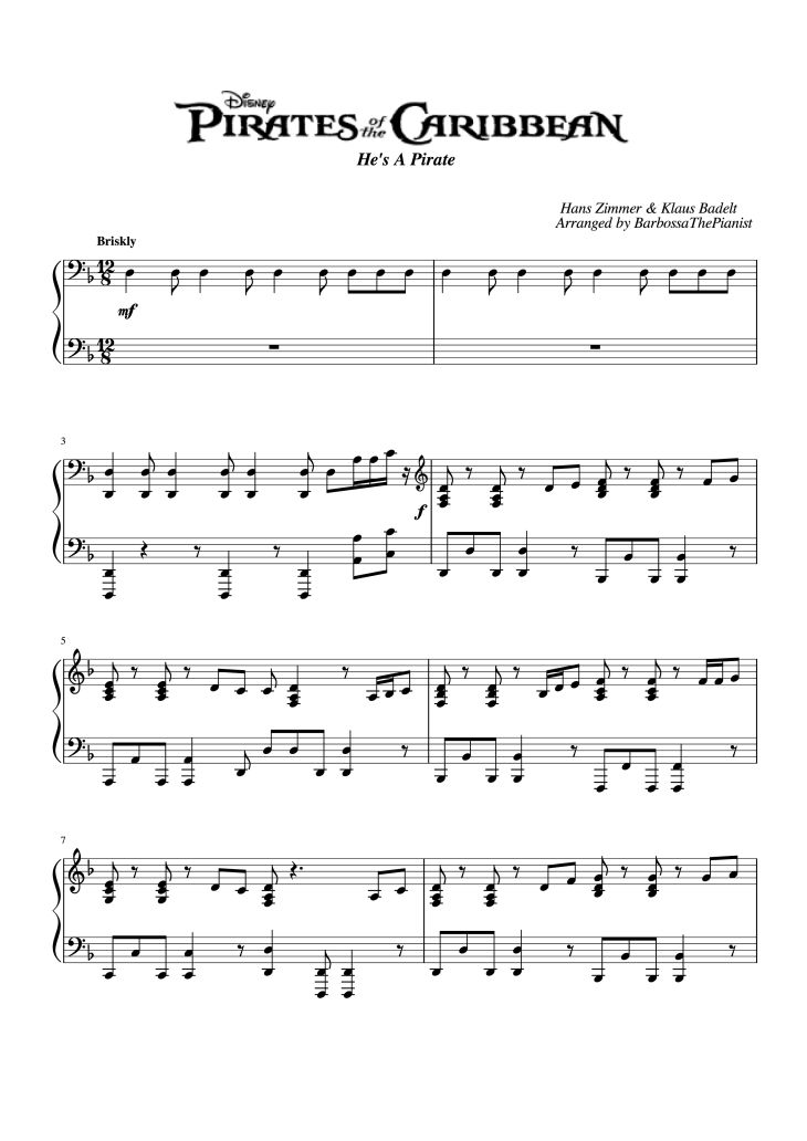 Page 1 of the piano sheet music PDF – Pirates of the Caribbean Sheet Piano by BarbossaThePianist