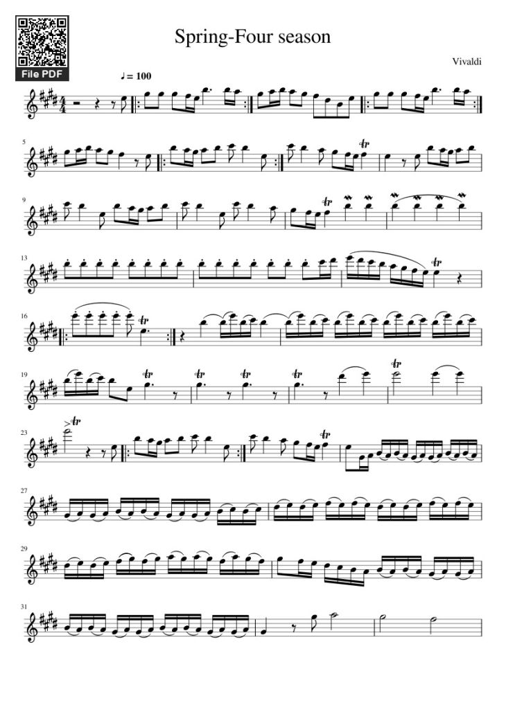 Page 1 of the piano sheet music PDF – Spring-Four season Sheet Violin by Safarve