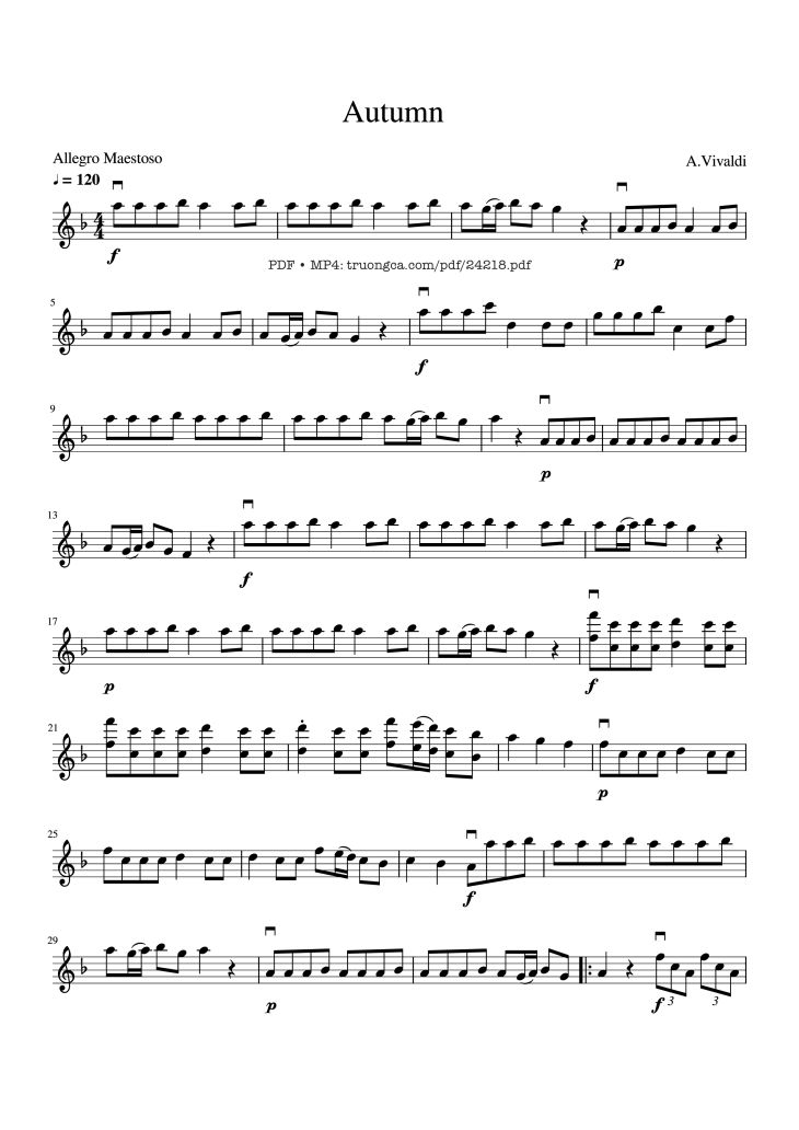 Page 1 of the piano sheet music PDF – Autumn, four seasons. A.Vivaldi Sheet Violin by Martinotin