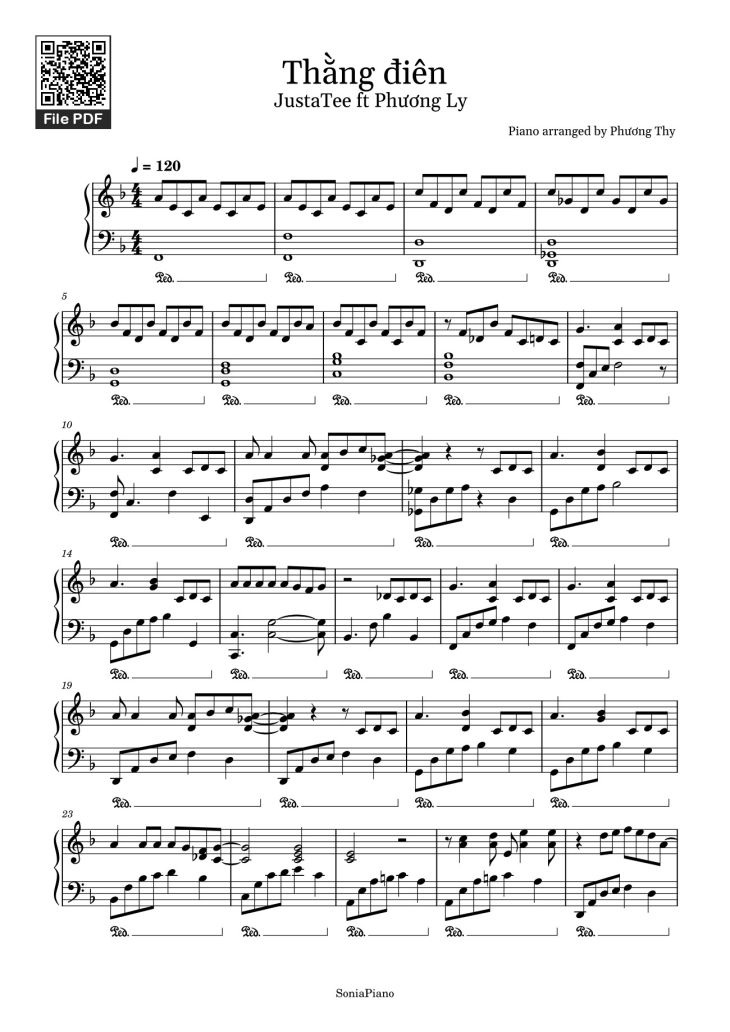 Page 1 of the piano sheet music PDF Piano – Thằng điên Sheet Piano by Piano arranged by Phương Thy
