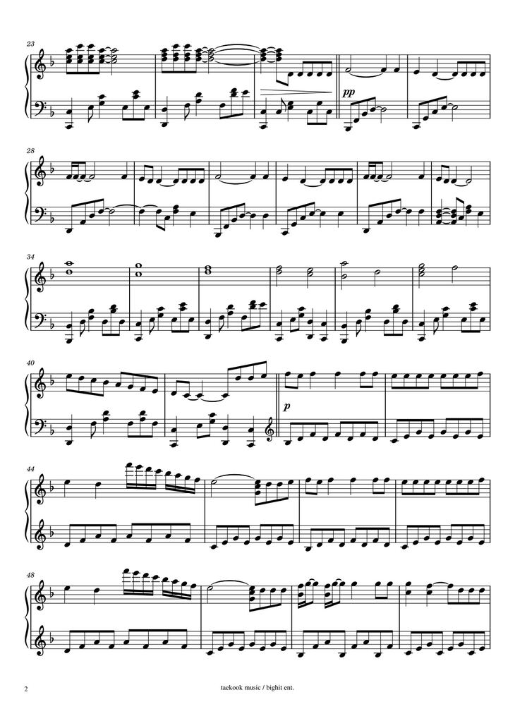 Page 2 of the piano sheet music PDF – Fake Love Sheet Piano by Taekook Music