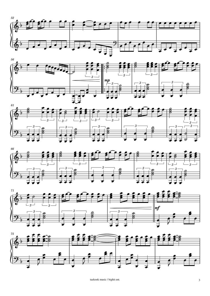 Page 3 of the piano sheet music PDF – Fake Love Sheet Piano by Taekook Music