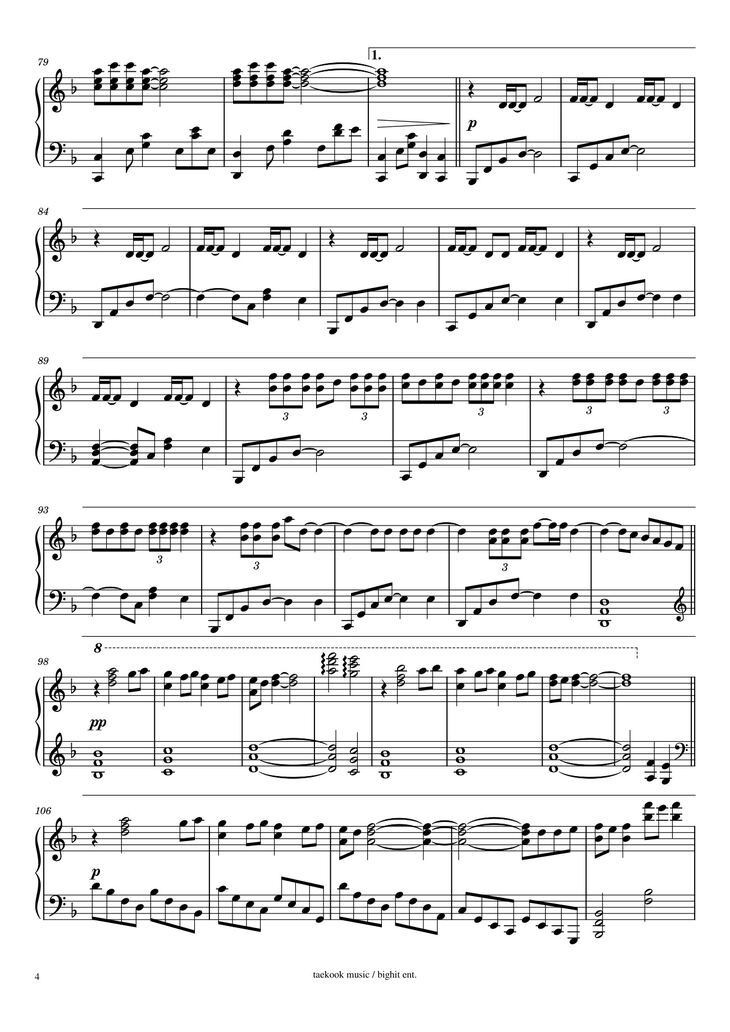 Page 4 of the piano sheet music PDF – Fake Love Sheet Piano by Taekook Music