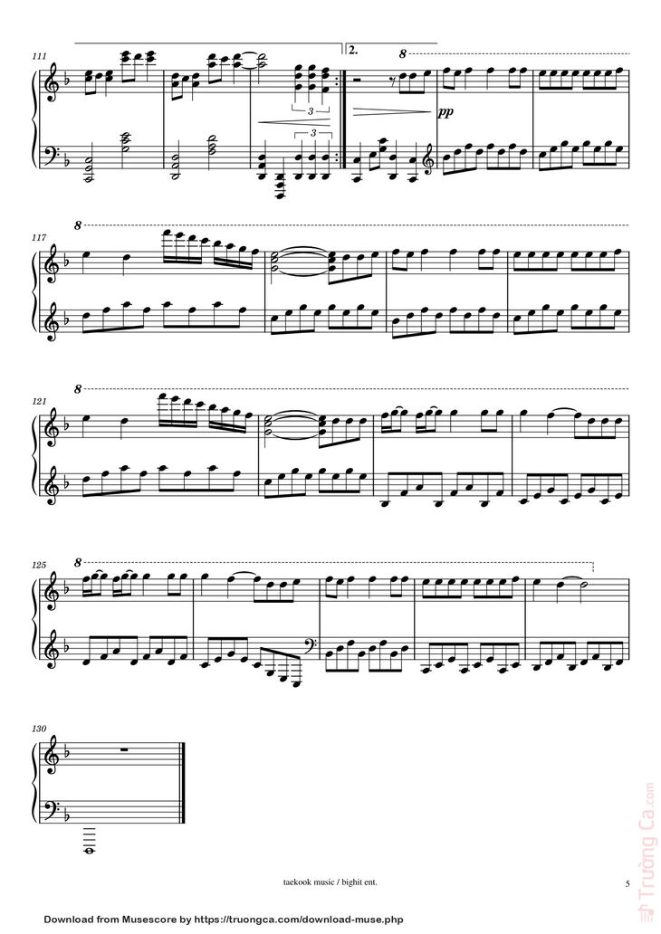 Page 5 of the piano sheet music PDF – Fake Love Sheet Piano by Taekook Music