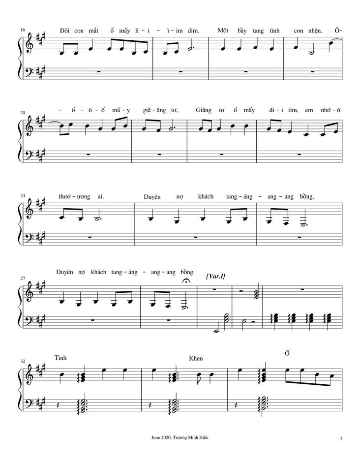 Page 2 of the piano sheet music PDF – Trống cơm (Rice drum) Sheet Piano by @hiumintones