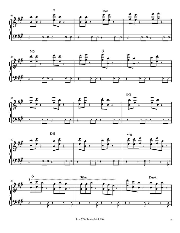 Page 6 of the piano sheet music PDF – Trống cơm (Rice drum) Sheet Piano by @hiumintones