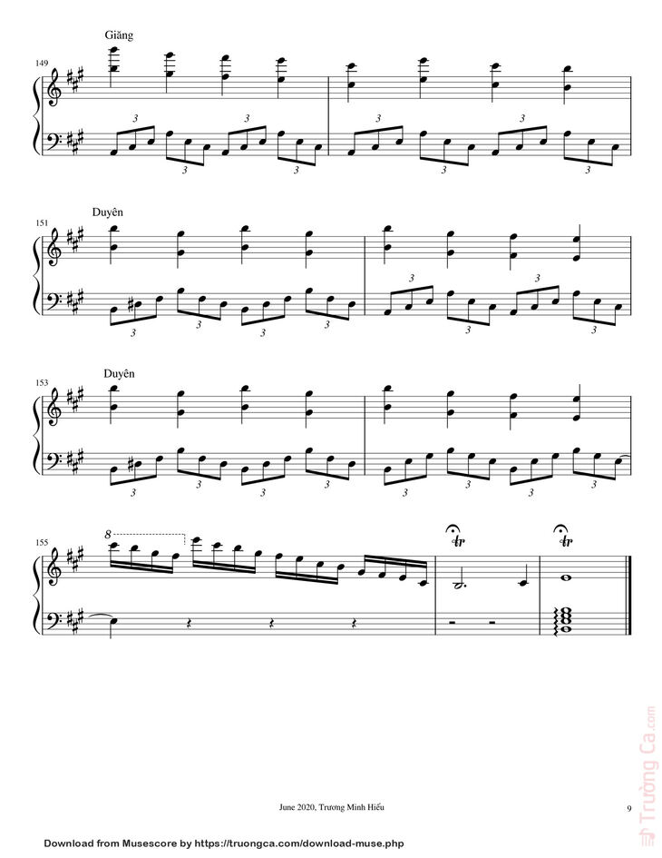 Page 9 of the piano sheet music PDF – Trống cơm (Rice drum) Sheet Piano by @hiumintones