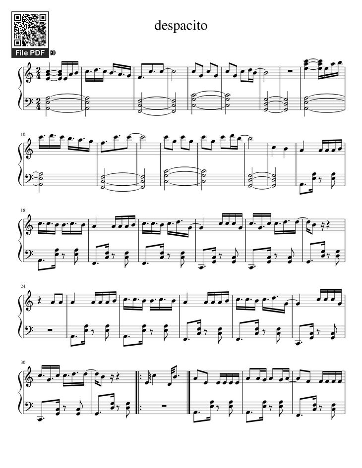 Page 1 of the piano sheet music PDF – Despasito Piano Klasik by Vicky himpong