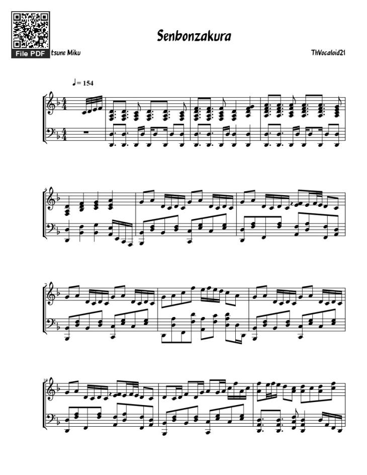 Page 1 of the piano sheet music PDF – Senbonzakura Sheet Piano by ThVocaloid21 -5-