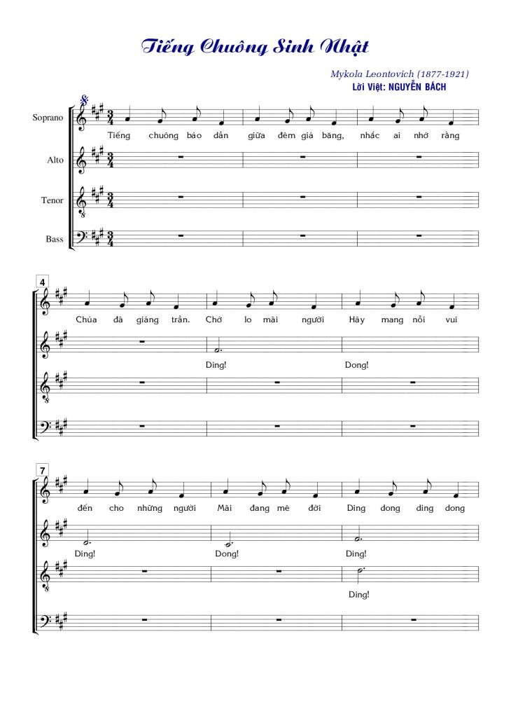 Page 1 of the piano sheet music PDF – Tiếng Chuông Sinh Nhật by Nguyễn Bách