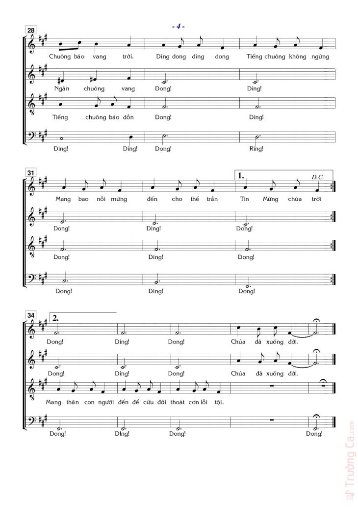 Page 4 of the piano sheet music PDF – Tiếng Chuông Sinh Nhật by Nguyễn Bách