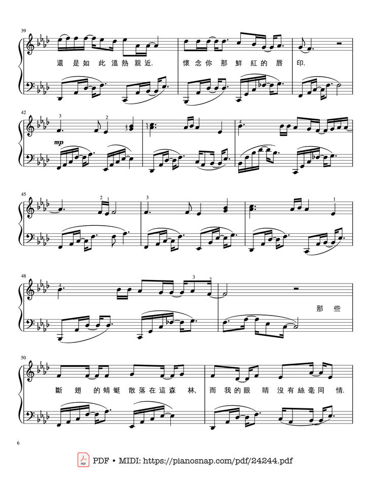 Page 6 of the piano sheet music PDF – Jay Chou 周杰倫【夜曲Ye Qu】 Sheet Piano by 夜曲Ye Qu